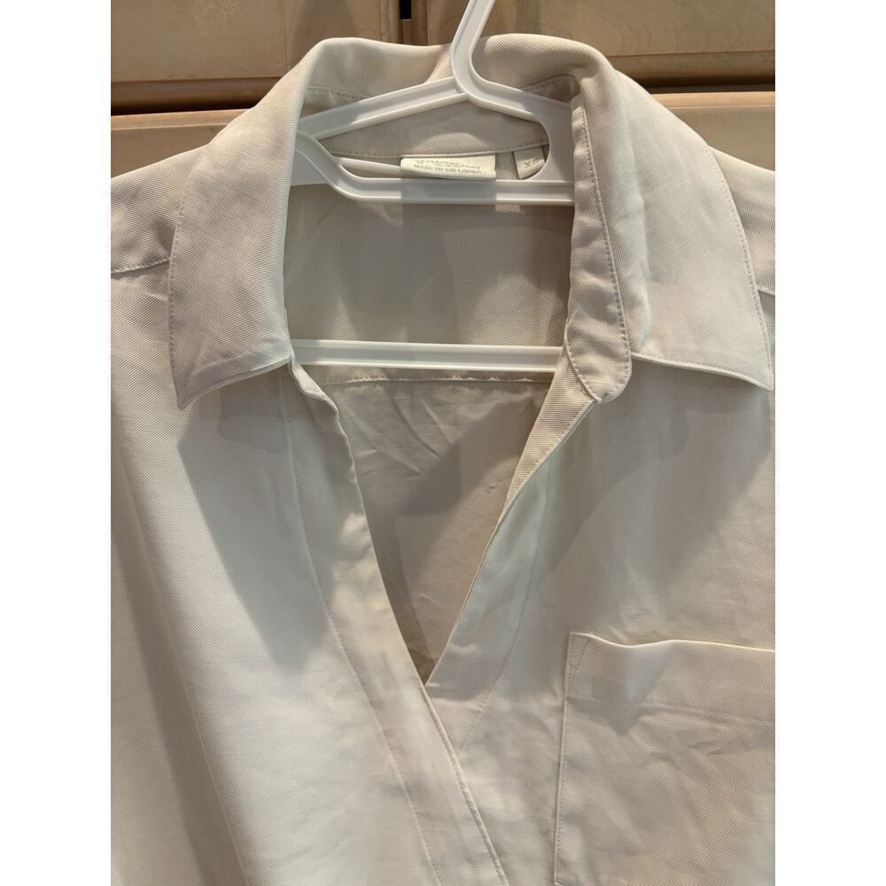 Spartina 449 Stevie Blouse XS Alabaster White Faux Wrap Collared Minimalist Chic - Picture 6 of 9
